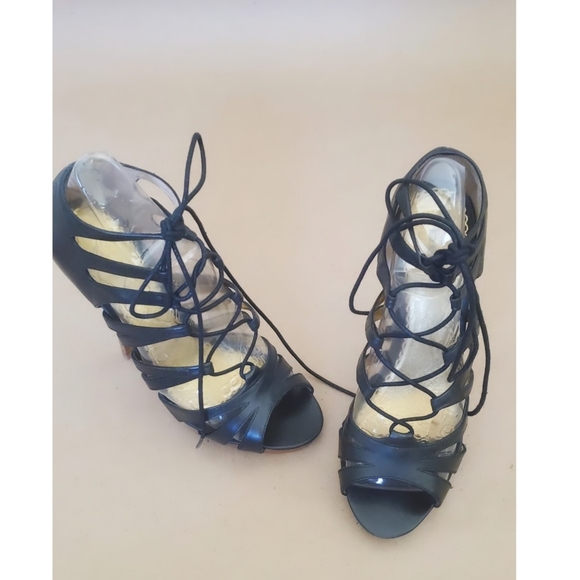 bebe Black Leather Lace-up Heels - Picture 5 of 6